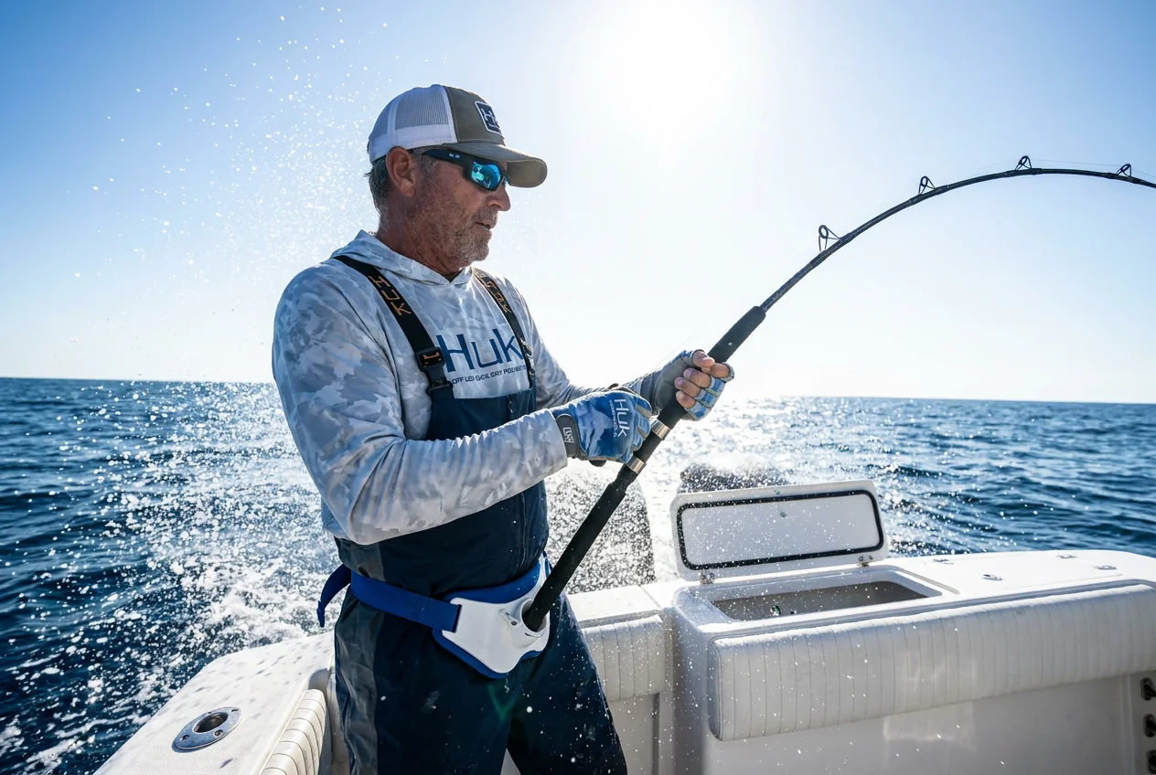 Saltwater offshore fishing on open ocean
