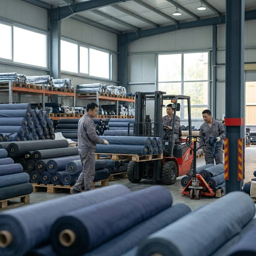 Garment factory workers performing quality inspection and sewing