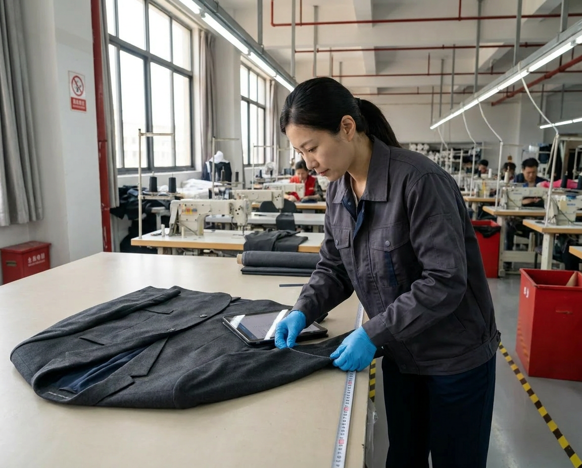 Quality control inspector reviewing a finished garment
