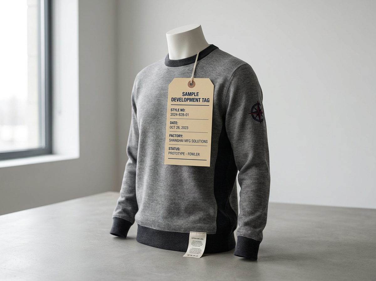 Apparel sample development with tag