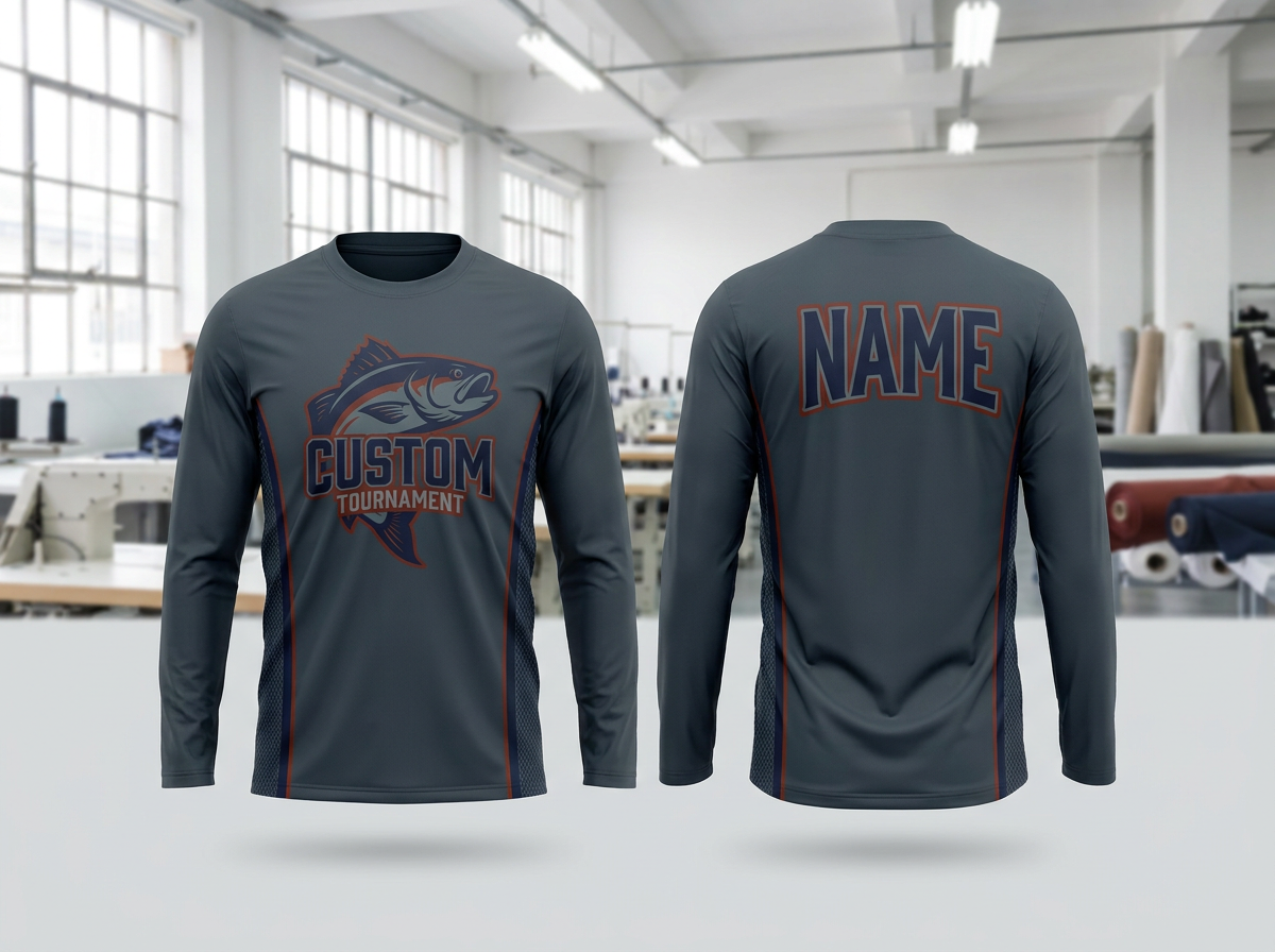 Custom fishing jerseys with team names and sponsor logos