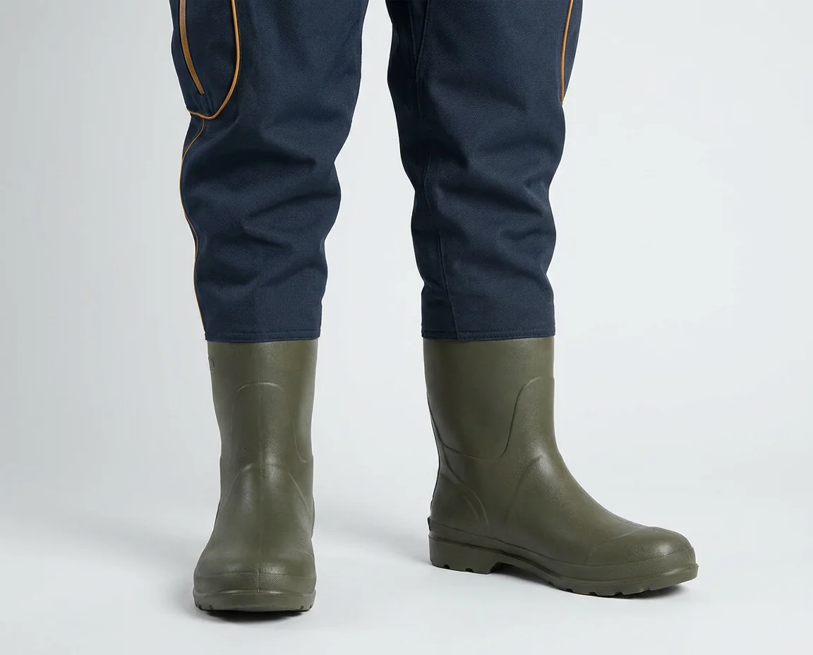 Bootfoot waders with integrated boot design for cold and muddy environments