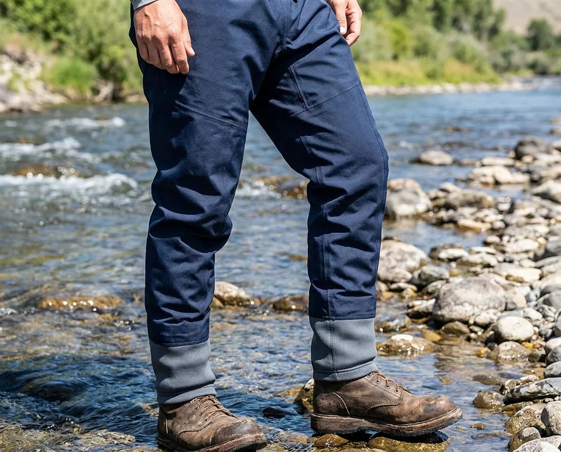 Stockingfoot waders paired with wading boots for fly fishing precision