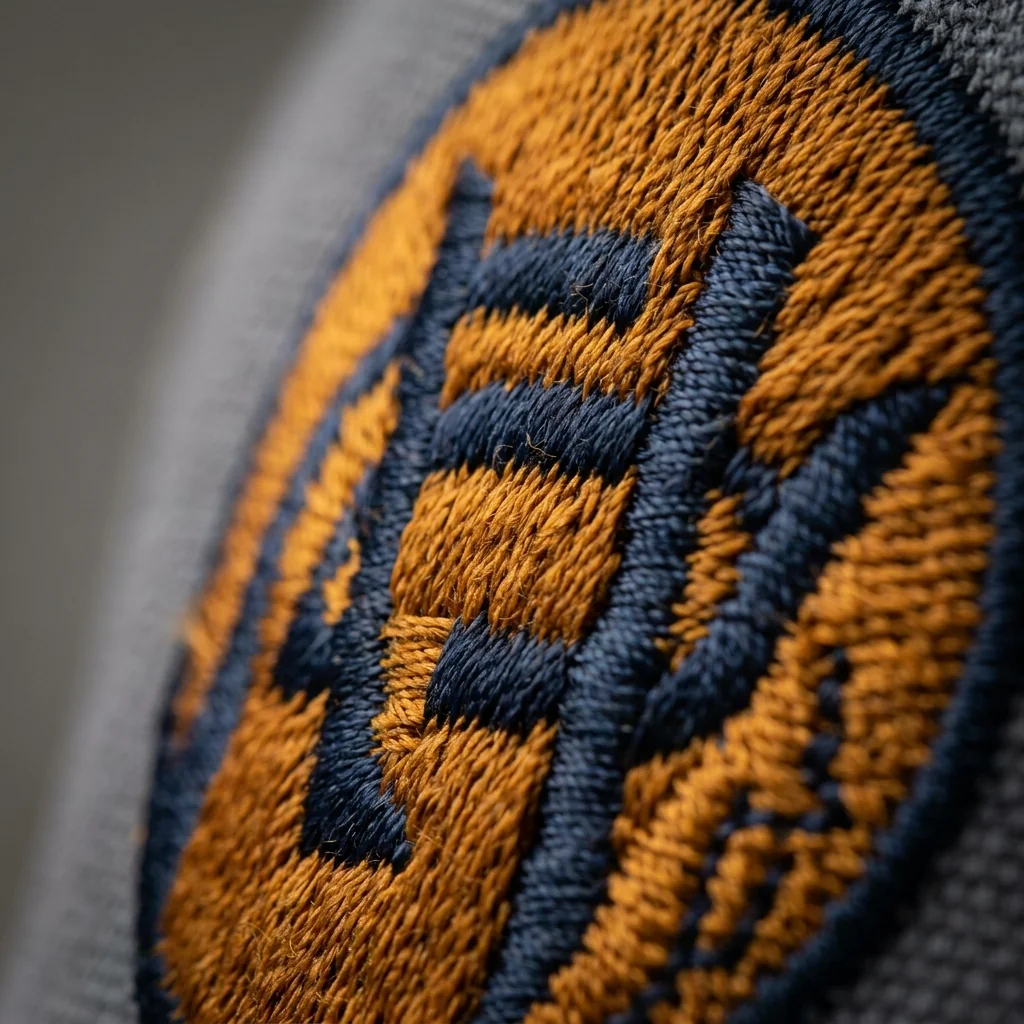 Macro view of embroidery thread density on a custom fishing hat logo