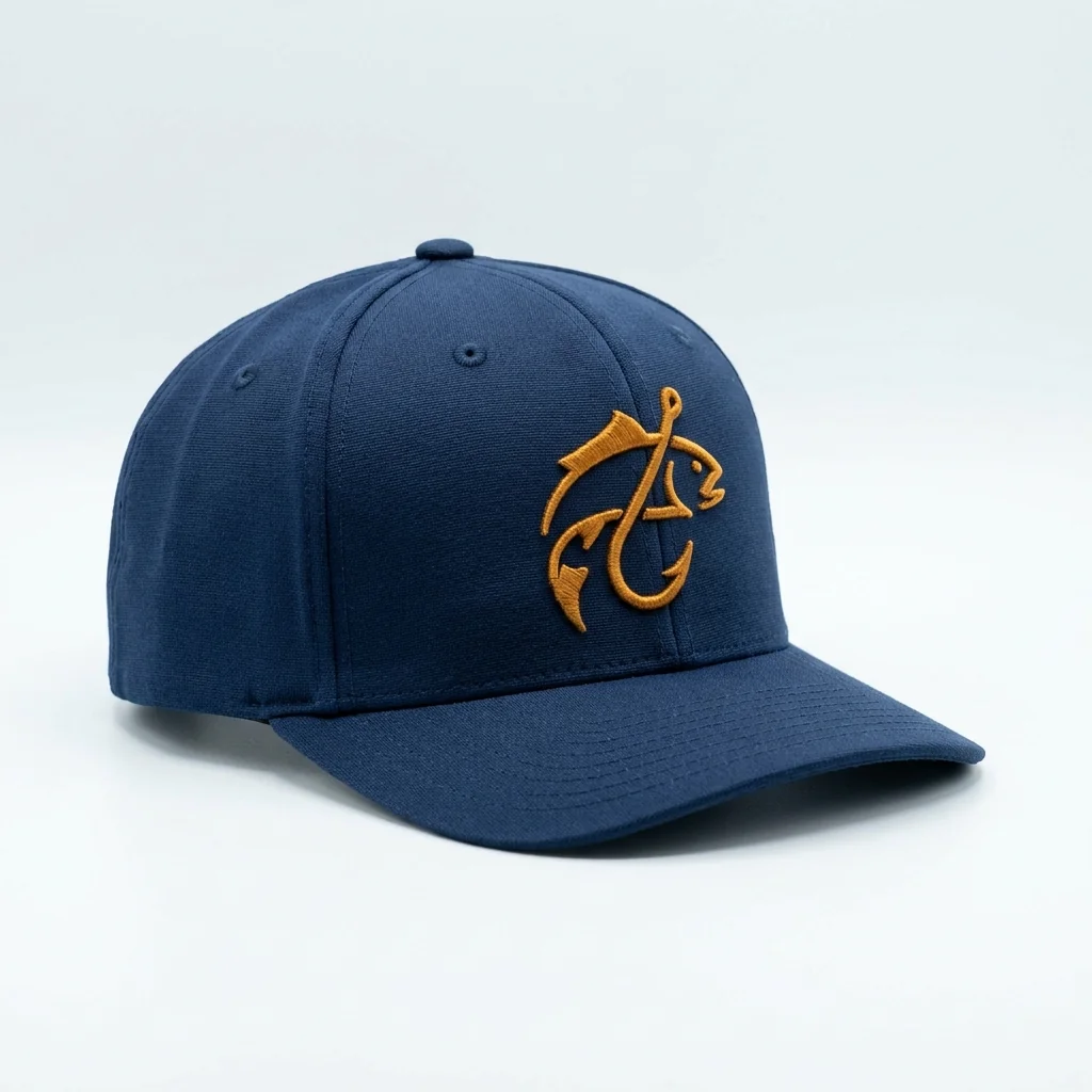 Custom fishing baseball cap with structured front panel for logo embroidery
