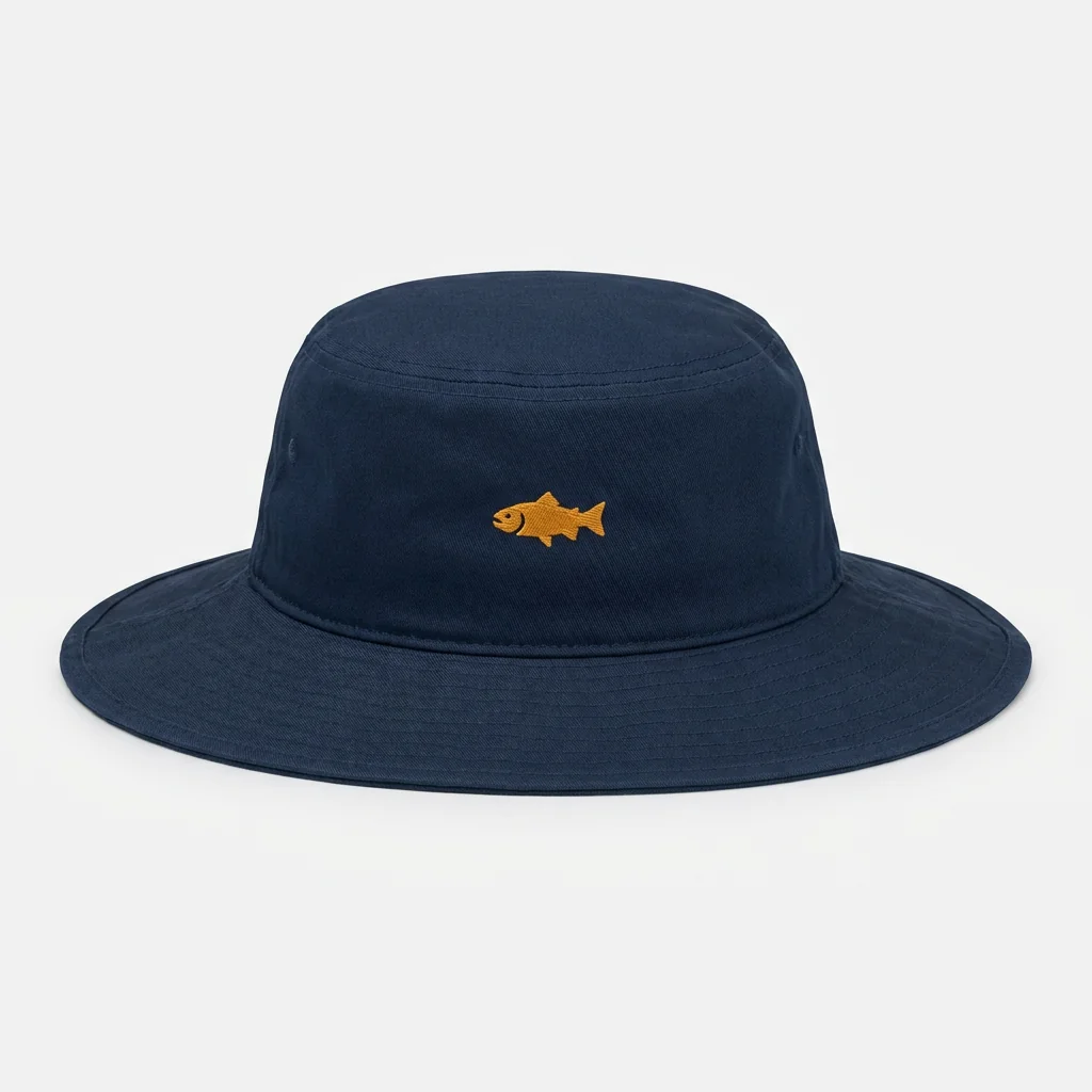 Custom fishing bucket hat with wide brim for full sun coverage