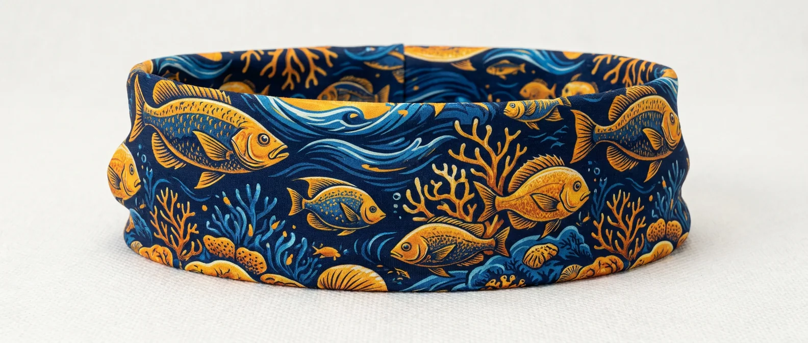 Sublimation-printed fishing neck gaiter showing edge-to-edge full color graphic