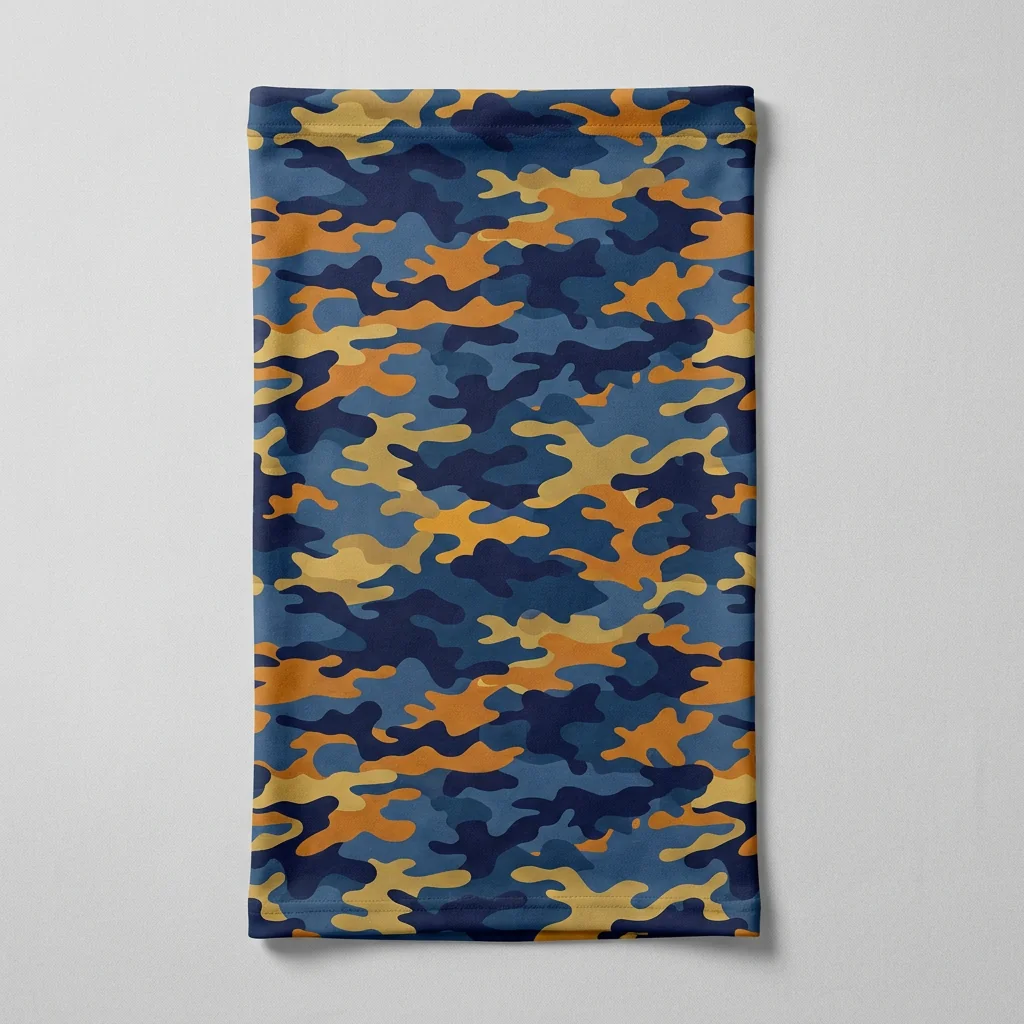 Fishing neck gaiter printed with all-over camouflage pattern