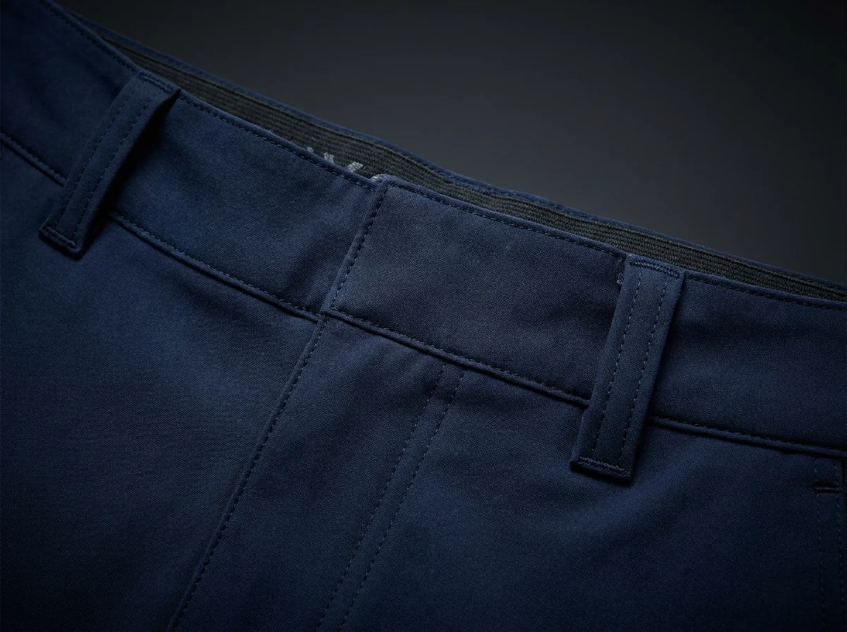 Custom waistband detail with belt loops for fishing pants