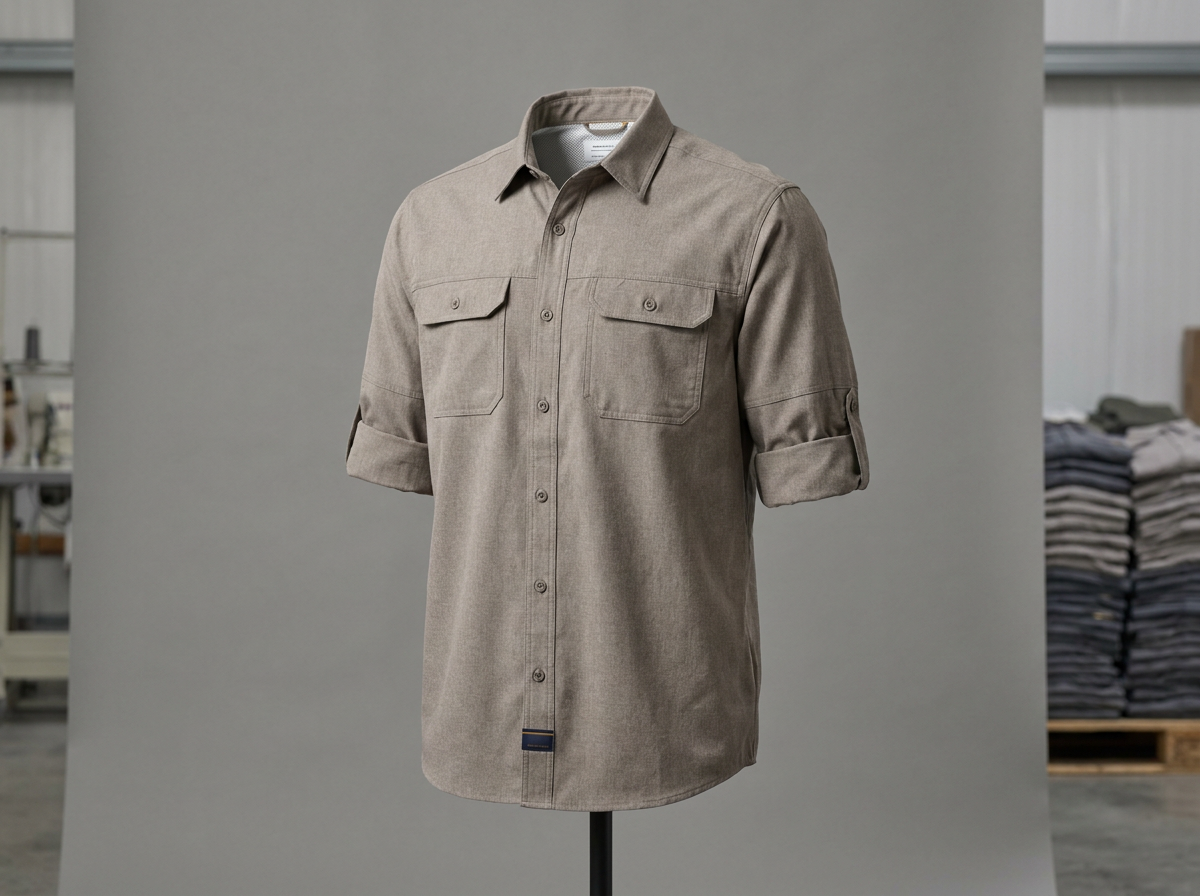 Button-up woven fishing shirt with classic structure