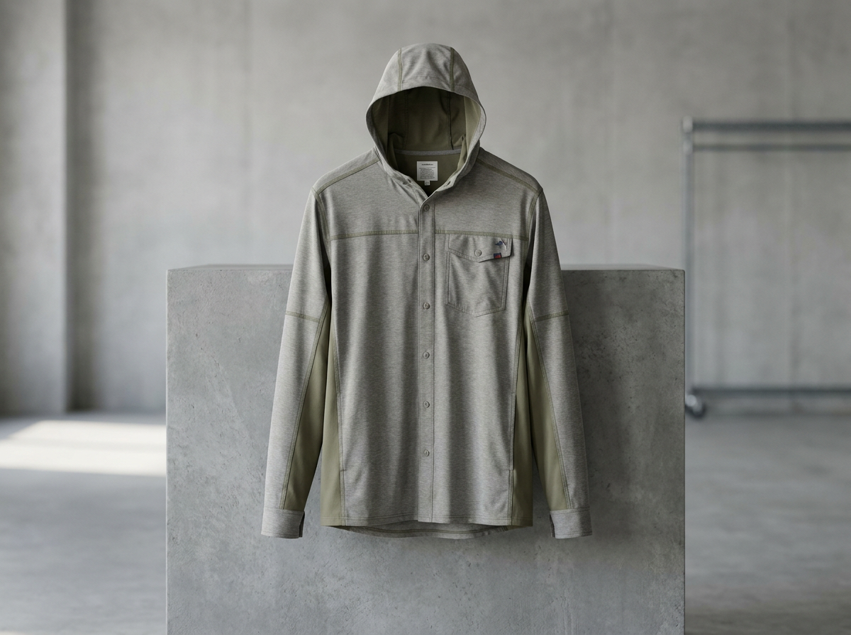 Hooded fishing shirt with built-in sun and wind protection