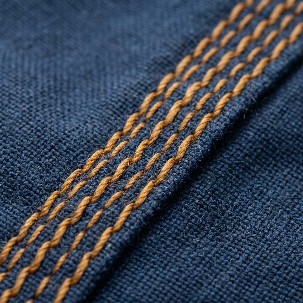 Reinforced triple-stitched seam closeup on fishing shorts