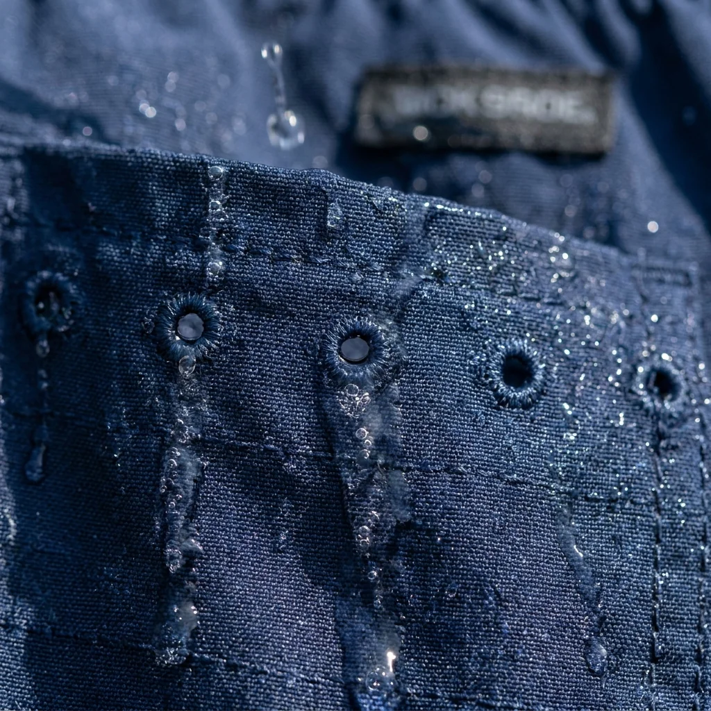 Drainage pocket closeup with mesh lining