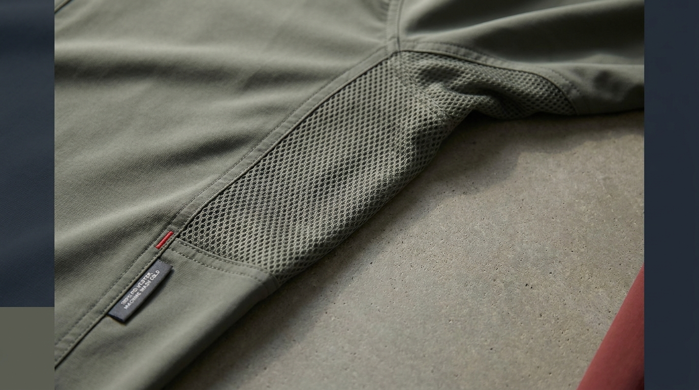 Mesh ventilation panel close-up on fishing shirt