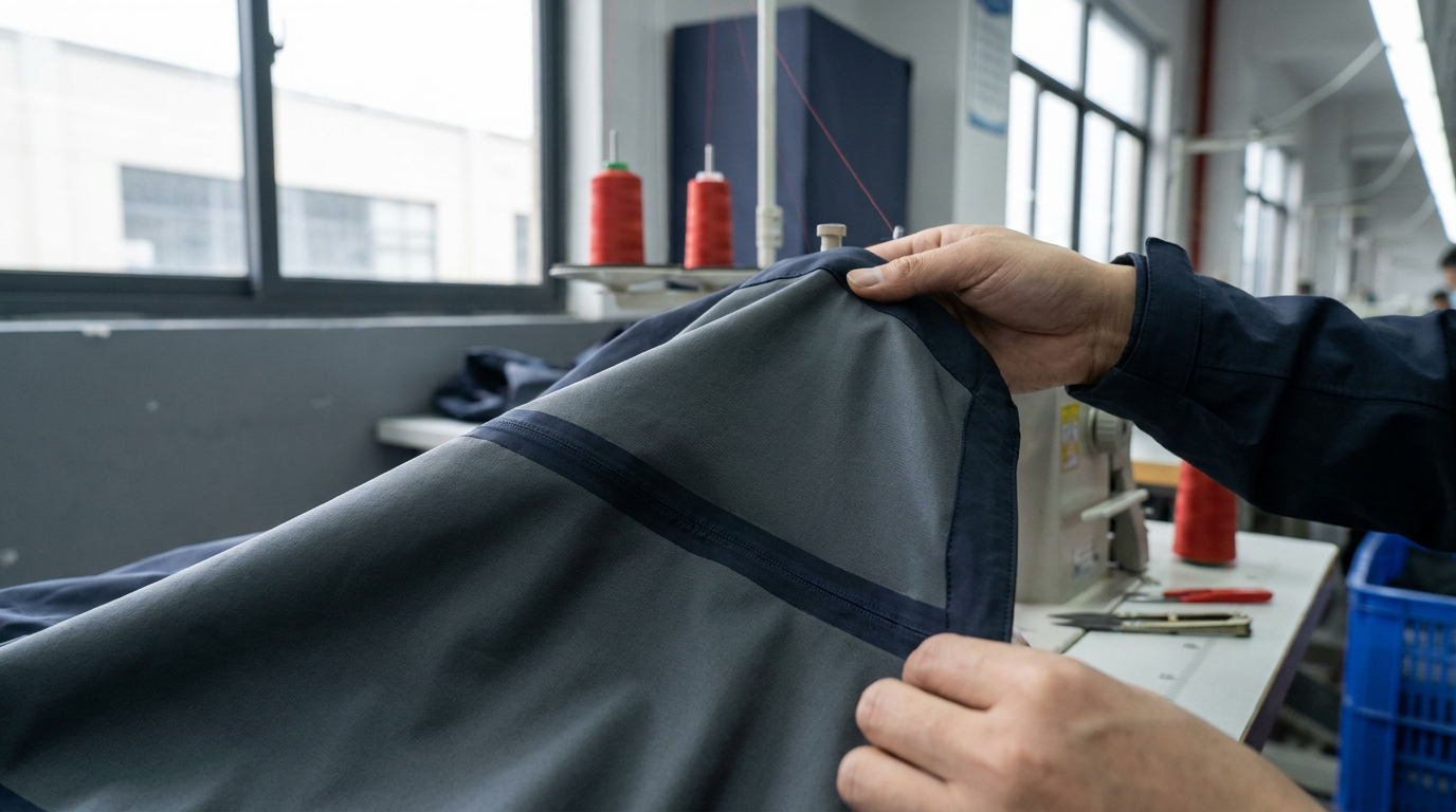 Stretch panel and seam construction close-up