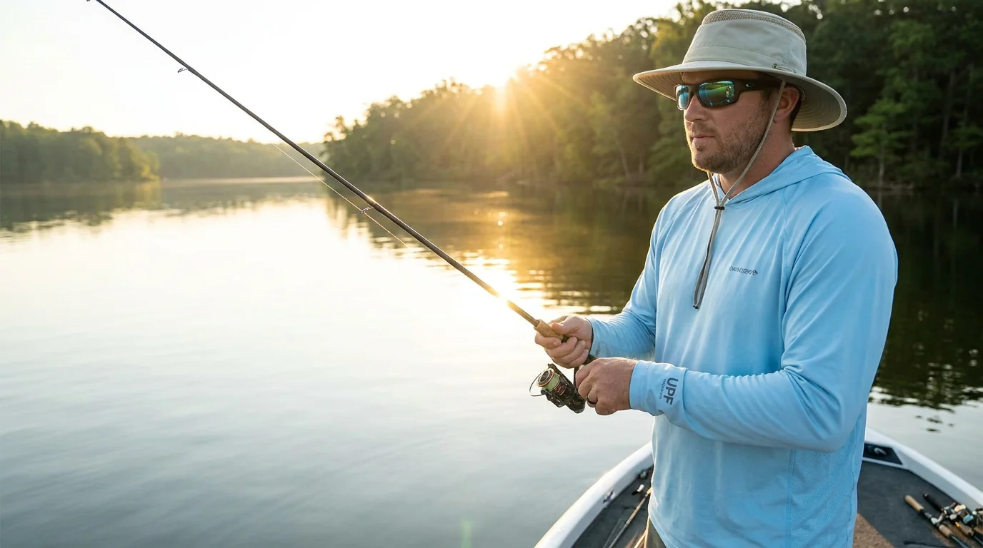 Afternoon fishing scene with high UV index late day